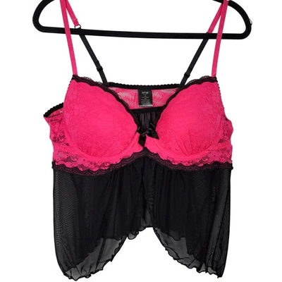 Apt 9 Intimates XXL Pink Lace Black Mesh Babydoll Top Lingerie Plus Size NWT - Image 1 of 4