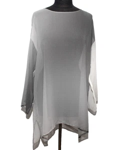 Camicetta tunica top A5 Eileen Fisher girocollo trasparente seta grigia taglia L - Foto 1 di 4