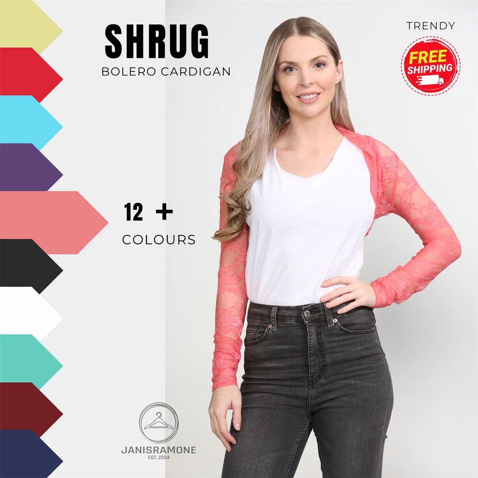 Ladies Long Sleeve Floral Lace Bolero Shrug Open Front Cardigan Party Crop Top - Image 1 of 1