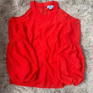 Blusa CeCe arancione spalle fredde top testurizzato finto collo trasparente manica a palloncino S - Foto 1 di 10
