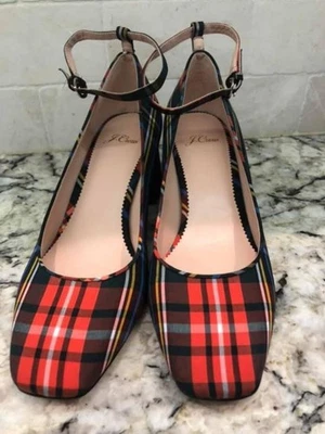 Zapatos de salón JCrew $148 con correa al tobillo en Stewart negro tartán tacones 7,5 K2752 Foto 1 de 3