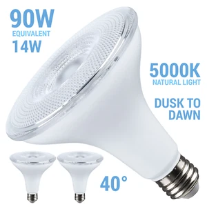 2 Pack Satco DUSK TO DAWN LED 120V 14W =90W PAR38 Medium E26 5000K Natural Light - Picture 1 of 11
