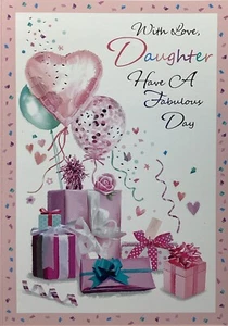 DAUGHTER BIRTHDAY CARD PRESENTS AND BALLOONS 7”x5” FREE P&P - Picture 1 of 2