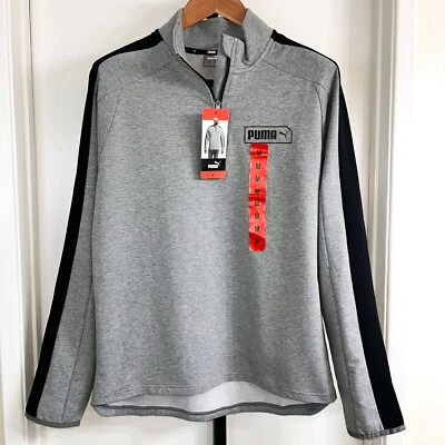 NUEVO CON ETIQUETAS Puma Hombres Stretchlite Cuarto 1/4 Cremallera Pullover Sudadera - Gris, Talla M Foto 1 de 4