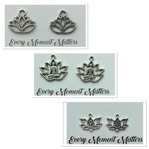 10 x DIJES DE FLORES DE LOTO DE PLATA TIBETANA YOGA OHM SÍMBOLO AUM Elige Diseño - Imagen 1 de 17