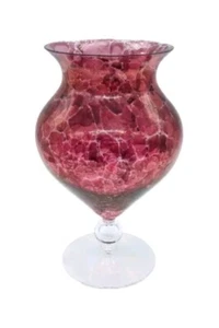 Hand Blown Footed Glass Vase Spotted Cranberry Delicate 7" tall - Picture 1 of 8