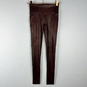 Spanx Maroon Faux Leather Leggings Pants High Rise Slimming Shapewear Sz Small - Picture 1 of 3