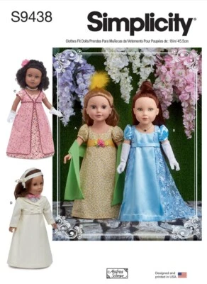 SIMPLICITY SEWING PATTERN 9438 18" REGENCY HISTORICAL GOWNS DRESSES DOLL CLOTHES - image 1 of 4