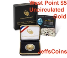 2019 W Apollo 11 50th Anniversary UNCIRCULATED $5 GOLD Coin 19CB West Point Mint