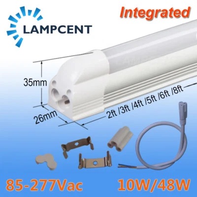 4/Pack T5 Integrated 2ft 3ft 4ft 5ft 6ft 8ft Bulbs LED Tube Light Slim Bar Lamp - Image 1 of 4