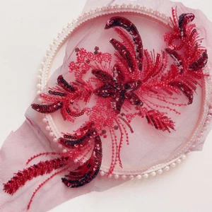 3D Stickerei Pailletten Spitze Applikation Perlen Patch Blumen Brautkleid Nähen Deko - Bild 1 von 19