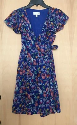 Vestido MOULINETTE SOEURS Anthropologie Azul Floral Seda Manga Acampanada Talla 0 Foto 1 de 4