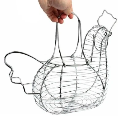 Soporte para cesta de huevos en forma de gallina alambre cromado encimera cocina Foto 1 de 2