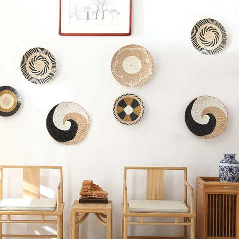 Handmade, Round, Woven,Hanging Wall Basket Decor Farmhouse Boho Seagrass Baskets Cover