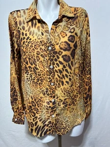 Tahari Women Large Top Shirt Blouse Animal Print Cheetah New NWT Button Down - Picture 1 of 5
