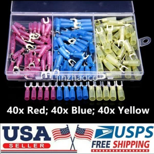 120PCS Insulated Heat Shrink Fork Terminals Crimp Wire Connectors 22-10AWG - Picture 1 of 5