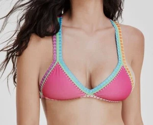 PQ Swim Women's Pink Crochet-trim Triangle Bikini Top Size D - Picture 1 of 1
