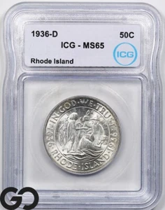 1936-D Rhode Island Commemorative Half Dollar, ICG MS-65 ** Lustrous Beauty! - Picture 1 of 5