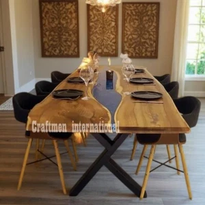 Blue Epoxy Wooden Dining Table, Live Edge, living room furniture, Home Decor - Picture 1 of 11