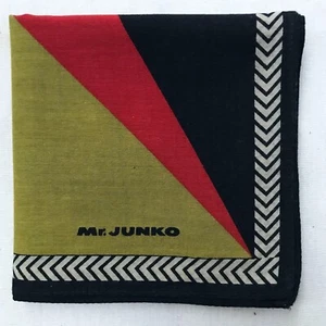 Vintage Handkerchief Cotton Geometric Triangle Red Green Black Pocket Square 17" - Picture 1 of 4