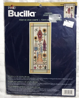 Bucilla Counted Cross Stitch Kit NO CATS Cats & Birdhouses #42691 - Image 1 of 4