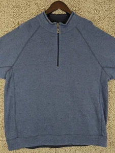Tommy Bahama 1/4 Zip Pullover Sweater Men XL Blue REVERSIBLE to Gray Long Sleeve - Picture 1 of 7
