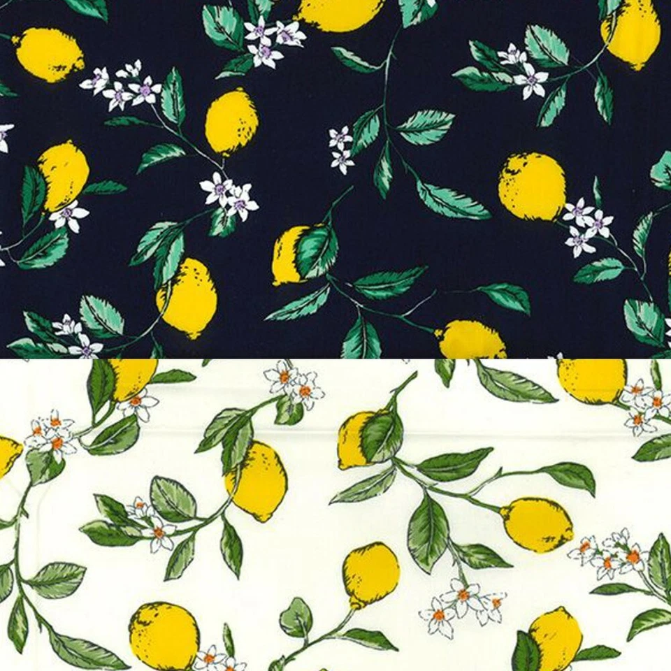 Tela de popelina 100 % algodón rosa y Hubble limón flores ramas Foto 1 de 1