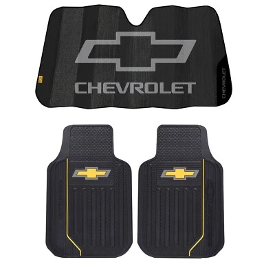 New Chevy Logo 2pc All Weather Rubber Front Floor Mats & Auto Sun Shade - Image 1 of 4