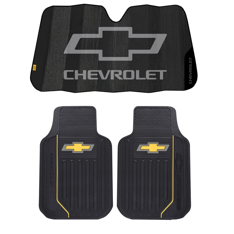 New Chevy Logo 2pc All Weather Rubber Front Floor Mats & Auto Sun Shade - Imagem 1 de 4