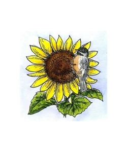 Bird Chickadee Sunflower Small Wood Mounted Rubber Stamp NORTHWOODS CC11347 New - Picture 1 of 2
