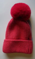 NORLA Canada Handmade Alpaca & Wool Knit Red/Pink Pompom Beanie Hat NWT