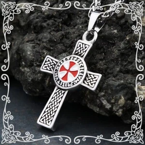 Tempelritter Kreuz Rot Emaille Edelstahl Silber - 60 cm Kette - Bild 1 von 7