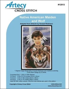 Native American Maiden and Wolf by Artecy cross stitch pattern - Picture 1 of 2