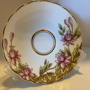 Rosina rosa Blumen Blumen Untertasse Goldrand  - Bild 1 von 4