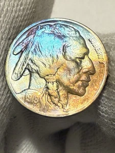 1919 Buffalo Nickel, Gem AU+ High Grade Toned Nice Color WOW - Picture 1 of 2