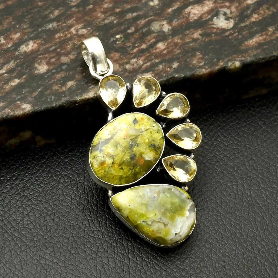 Australian Green Opal Citrine Gemstone Handmade Pendant Jewelry 2.4" AP-25598 - Image 1 of 1