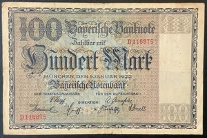 1922 GERMANY-MUNCHEN PAPER MONEY - 100 MARK BANKNOTE! - Picture 1 of 2