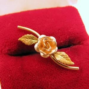 Vintage 14k Tri-Gold Pin Rose, Yellow & Green Gold Tie Hat Lapel Tack - Picture 1 of 3
