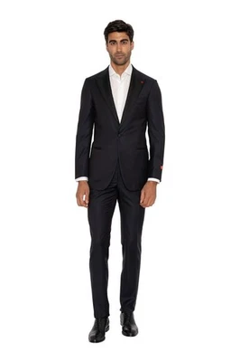 $6200 ISAIA NAPOLI "Aquaspider" Blue Navy Tuxedo Smoking Suit Wool  8R - Image 1 of 4