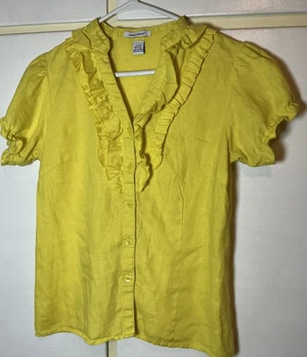 Blusa Richard Malcolm Lino Volantes Botón Frontal Amarilla Mujer’s Talla M Foto 1 de 4