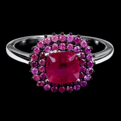 925 Sterling Silver Ring Cushion Ruby 6mm Ruby Diamond Cut Gemstone Jewelry 8.5 - Image 1 of 4