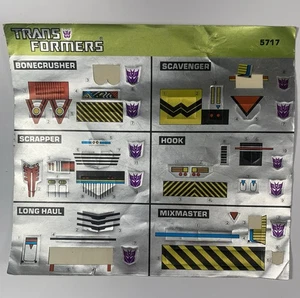 Vtg G1 Transformers 1985 Devastator Sticker Sheet Scavenger Bonecrusher - Picture 1 of 2