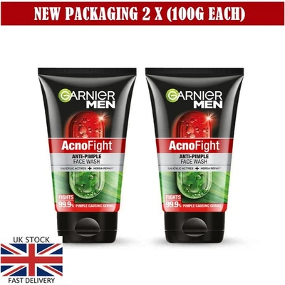 GARNIER 2 X 100ml Men AcnoFight Salicylic Acid facewash Anti-Pimple Acne Face wash