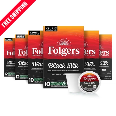 Café Folgers Black Silk, tostado oscuro, cápsulas Keurig K-Cup, caja de 10 unidades (paquete de Foto 1 de 4