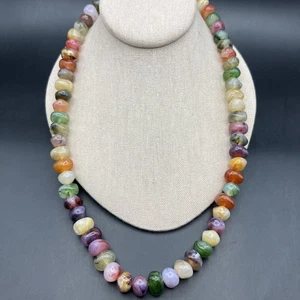 Multicolor Lucite Necklace Nugget Bead Beaded 25 Inch Earth Tones Chunky Vintage - Picture 1 of 7