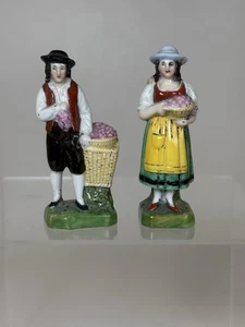 Antique Scheibe Alsbach Miniature Porcelain Figures x2 Grape Harvest Rare 2.5” - Picture 1 of 8