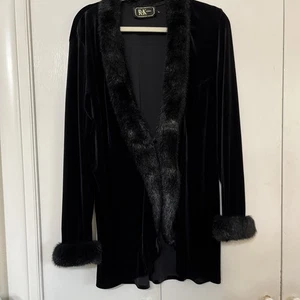 R&K Evening Black Velvet Faux Fur Trim Whimsigoth Front Hk Jacket L/XL/1X 46" Bs - Picture 1 of 9