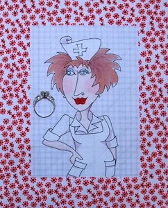 BonEful FABRIC Cotton Quilt Applique Loralie Red White Gingham VTG Nurse Lady US - Picture 1 of 12