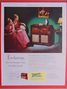 1948 RADIO ZENITH Twin Ladies Ascolta Console pubblicità stampa artistica - Foto 1 di 1
