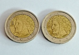 2 euro münze 2002 italien dante alighieri - 2 Stück - Fehlprägung - für Sammler - Bild 1 von 3